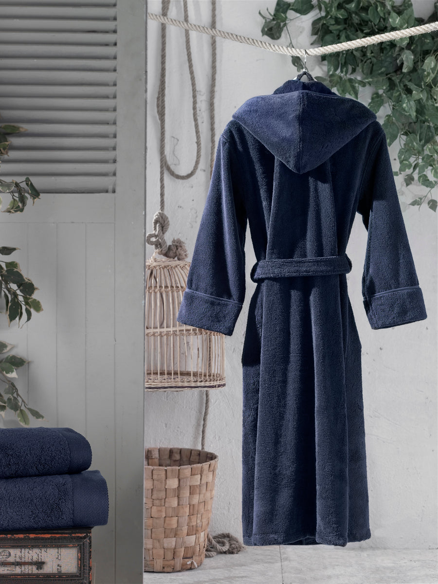 Unisex Hooded Bathrobe Navy bloomtheloom