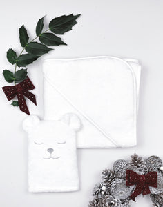 hooded towel, white, polar bear mitt