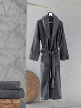 Load image into Gallery viewer, Cotton Bathrobe, Shawl Collar, Grey, Charcoal