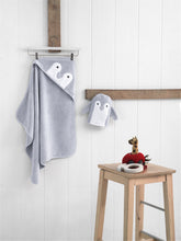 Load image into Gallery viewer, Penguin hooded towel, baby towel, grey