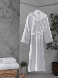 Hooded Bathrobe, Cotton, White, Cotton Towel