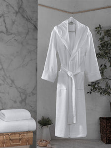 Hooded Bathrobe, Cotton, White, Cotton Towel